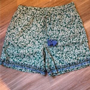 J.Jill Love Linen Shorts Medium Green Embroidered Tassel
